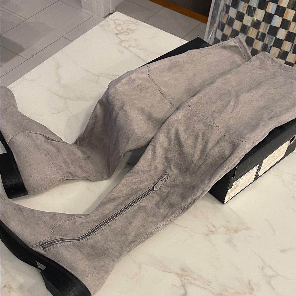 Missguided Gray Over the Knee Boots